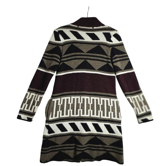 Giorgio SzSm Italy Made Southwestern WoolBlend LongKnit Cardigan Buttons Pockets - Picture 2 of 16